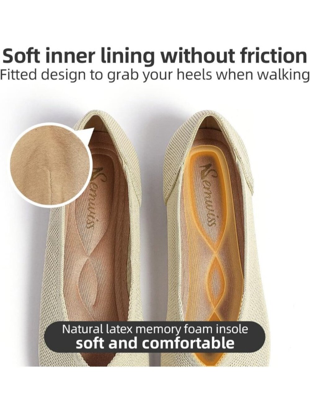Women's Beige Mesh Ballet Flats Comfortable Casual Pointed Toe Shoes - Picture 4 of 6